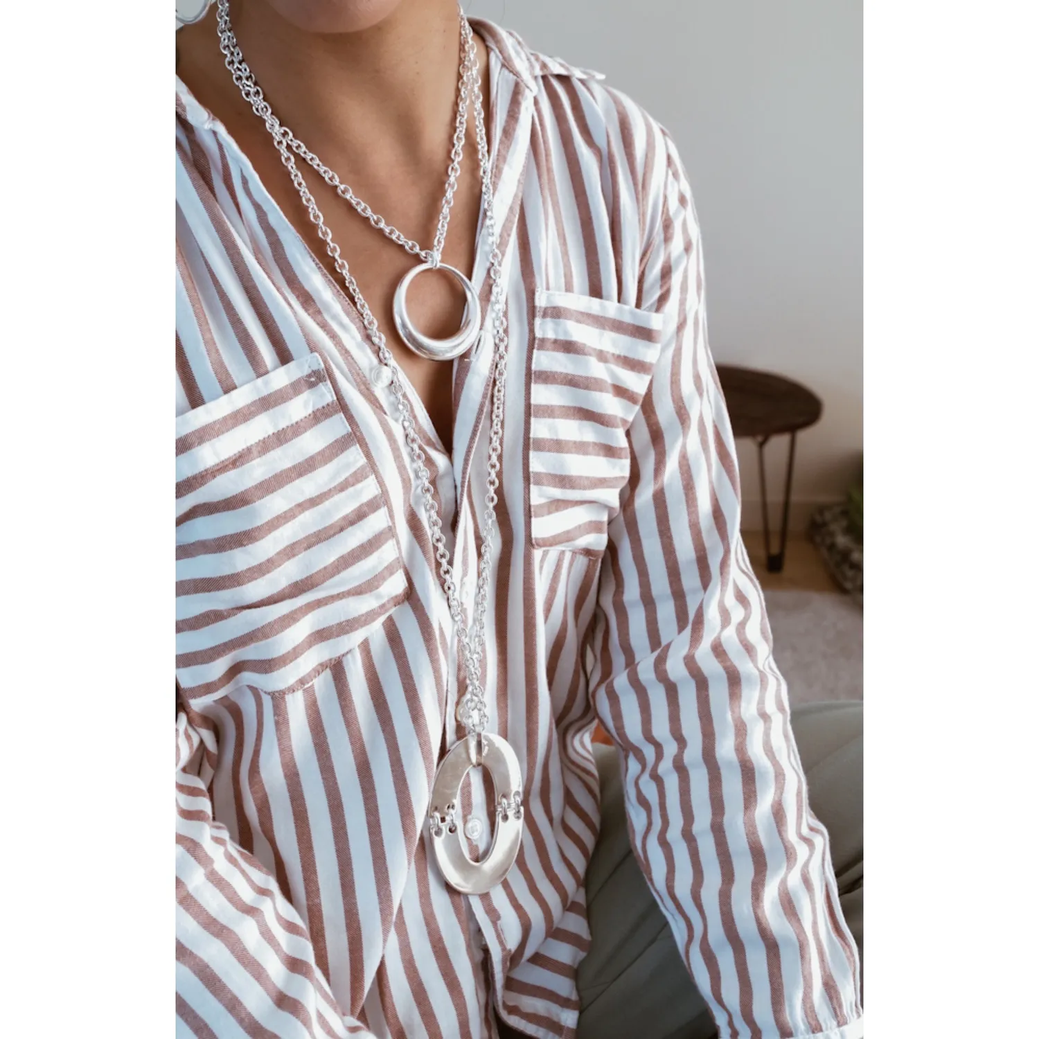 Secret de Cuir N°1365 sautoir ovale 2 parties argent