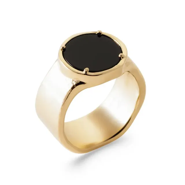 Oriana France chevalière onyx bague plaqué or pierre noire