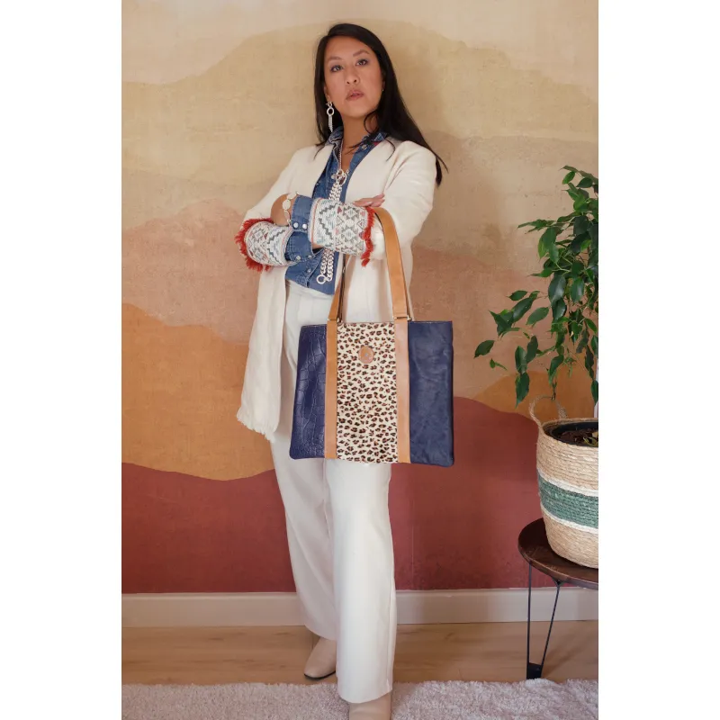 Secret de Cuir totebag PM sac cuir léopard marine
