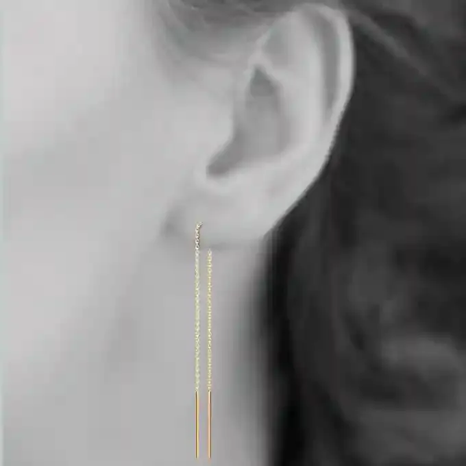 Oriana France chaîne perlée boucles d’oreilles plaqué or traversantes