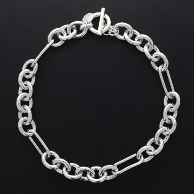 Secret de Cuir N°1734 collier forçat XL rectangles argent plaqué