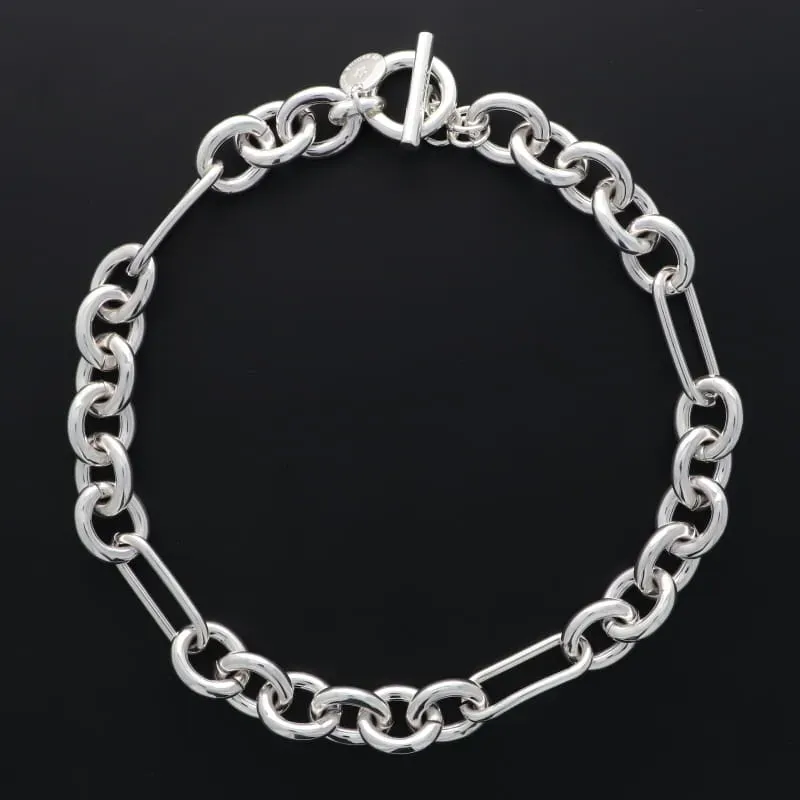 Secret de Cuir N°1734 collier forçat XL rectangles argent plaqué