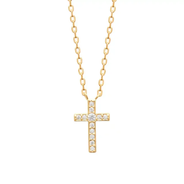 Oriana France collier croix plaqué or cristaux sertis