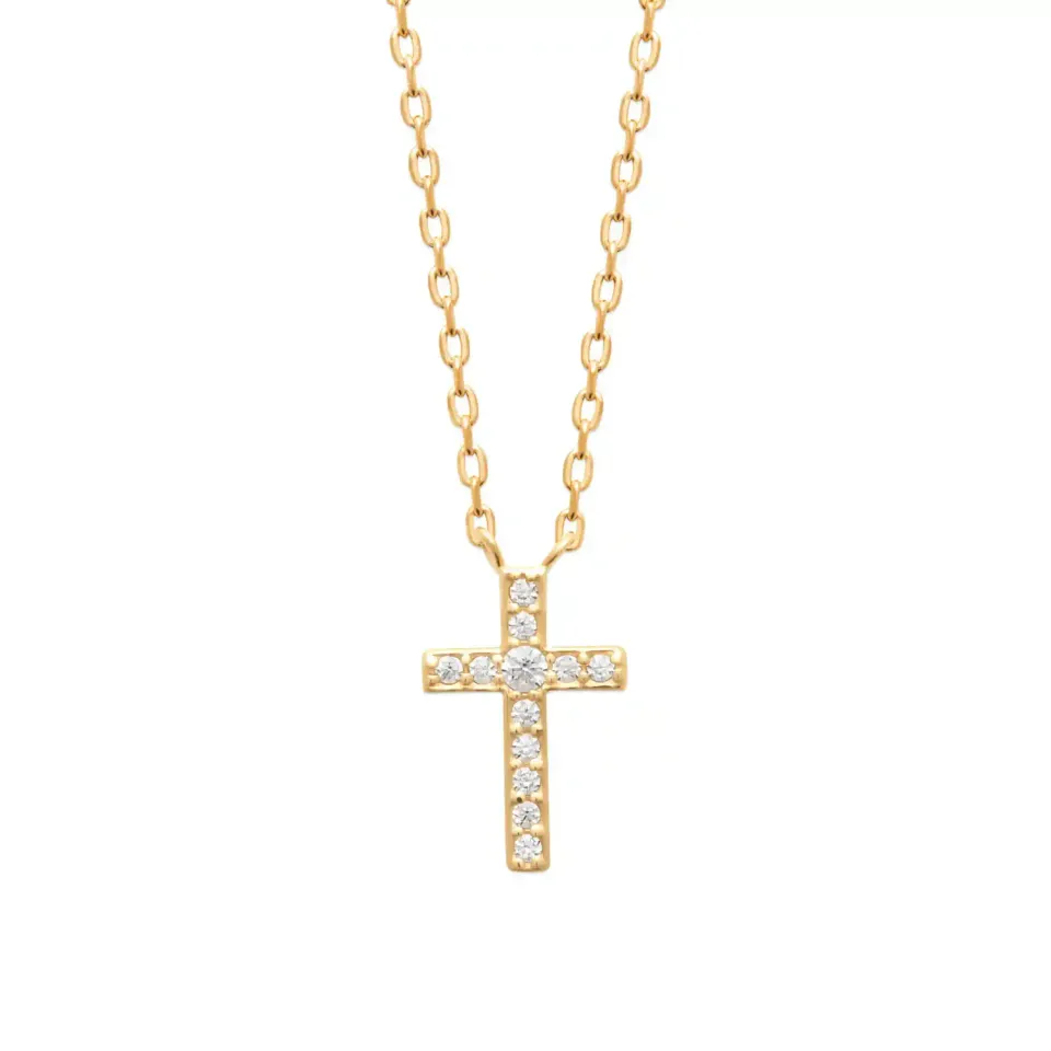 Oriana France collier croix plaqué or cristaux sertis