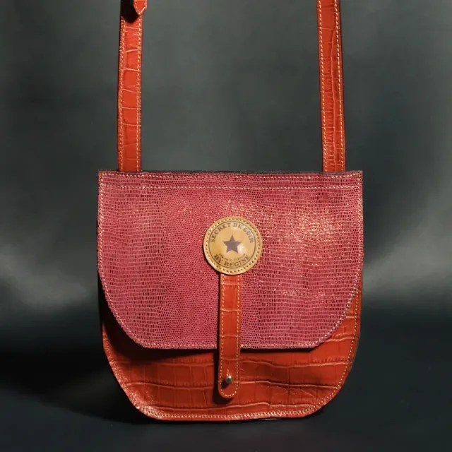 Secret de Cuir besace orange rabat rouge pailleté cuir
