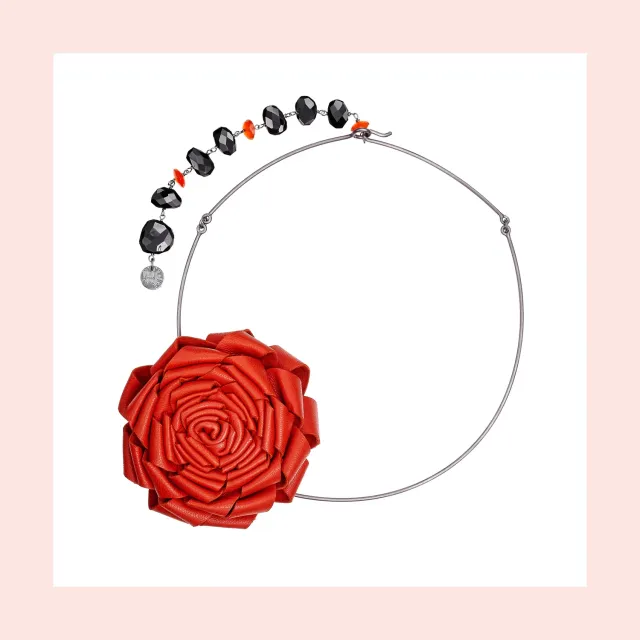 Lorella Tamberi Canal Roses Orange collier cuir rose 47 cm
