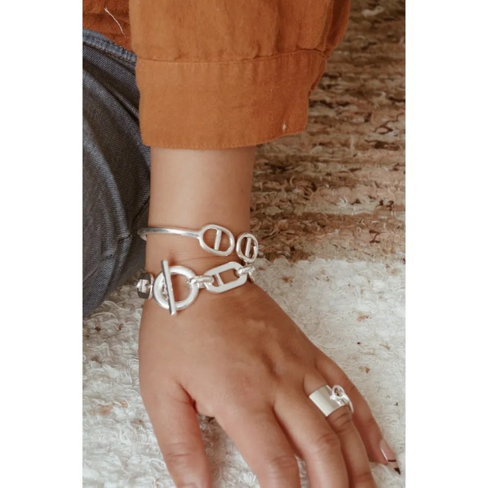 Secret de Cuir N°242 bracelet articulé marine argent plaqué