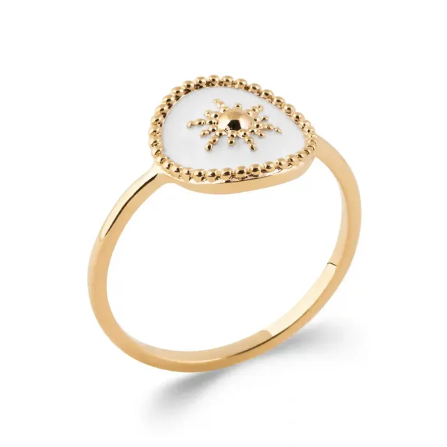 Oriana France Soleil bague plaqué or laque blanche