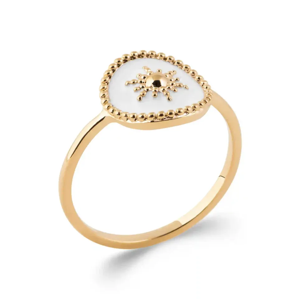 Oriana France Soleil bague plaqué or laque blanche