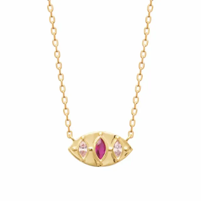 Oriana France collier losanges rubis quartz rose plaqué or