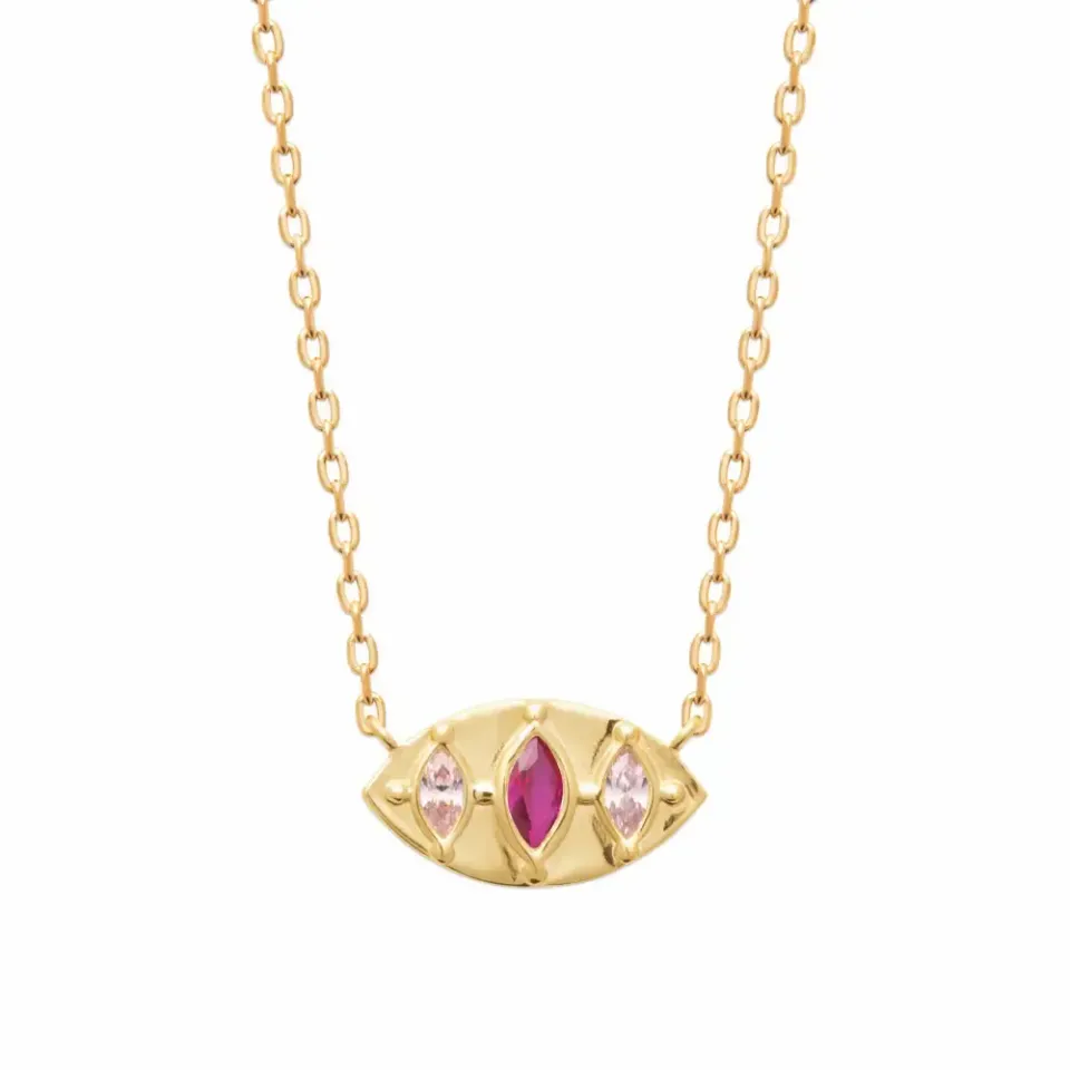 Oriana France collier losanges rubis quartz rose plaqué or
