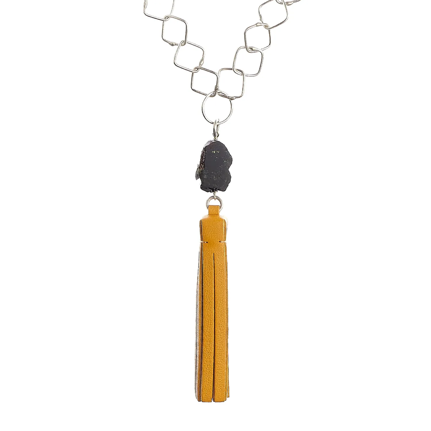 Lorella Tamberi Tassel Square collier cuir miel 92 cm