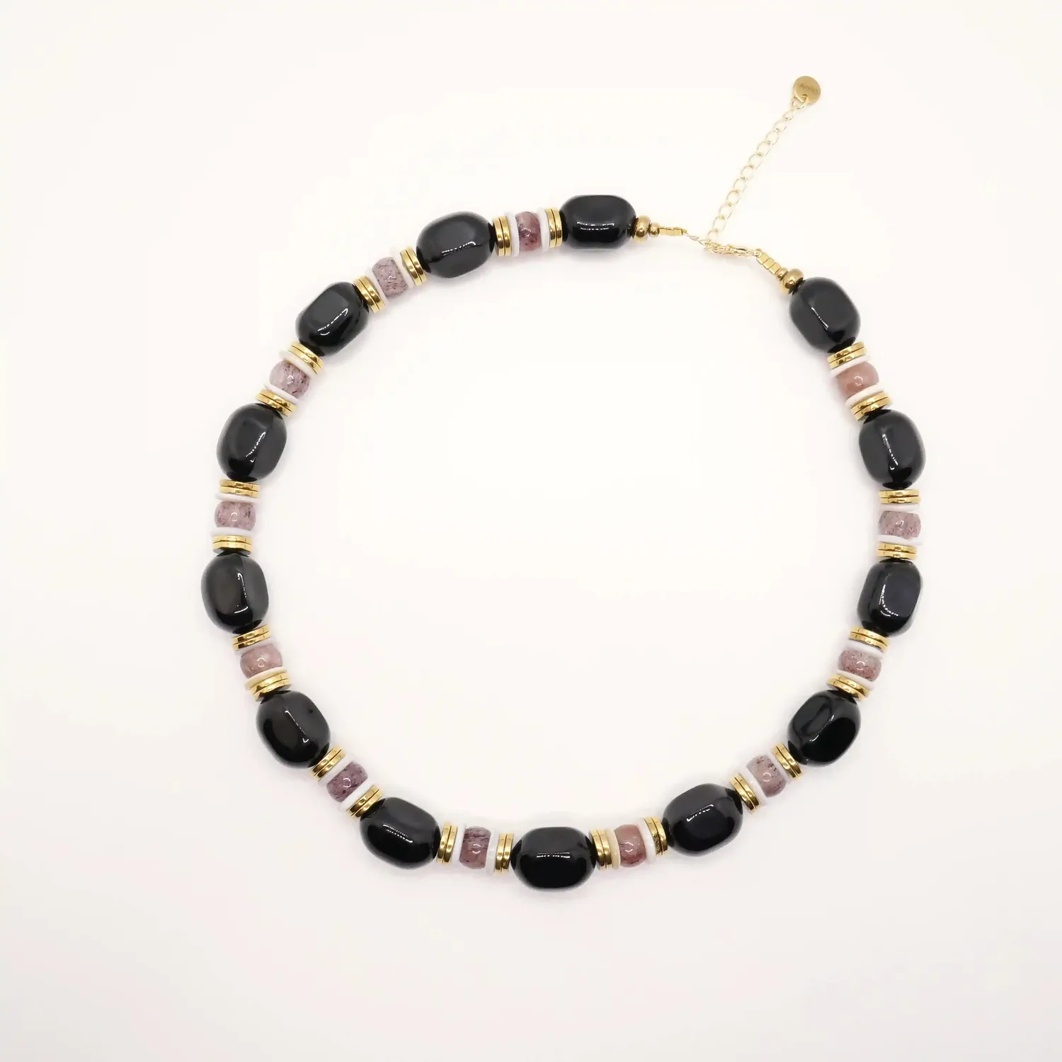 Cloralys Hortense collier jade quartz rose doré