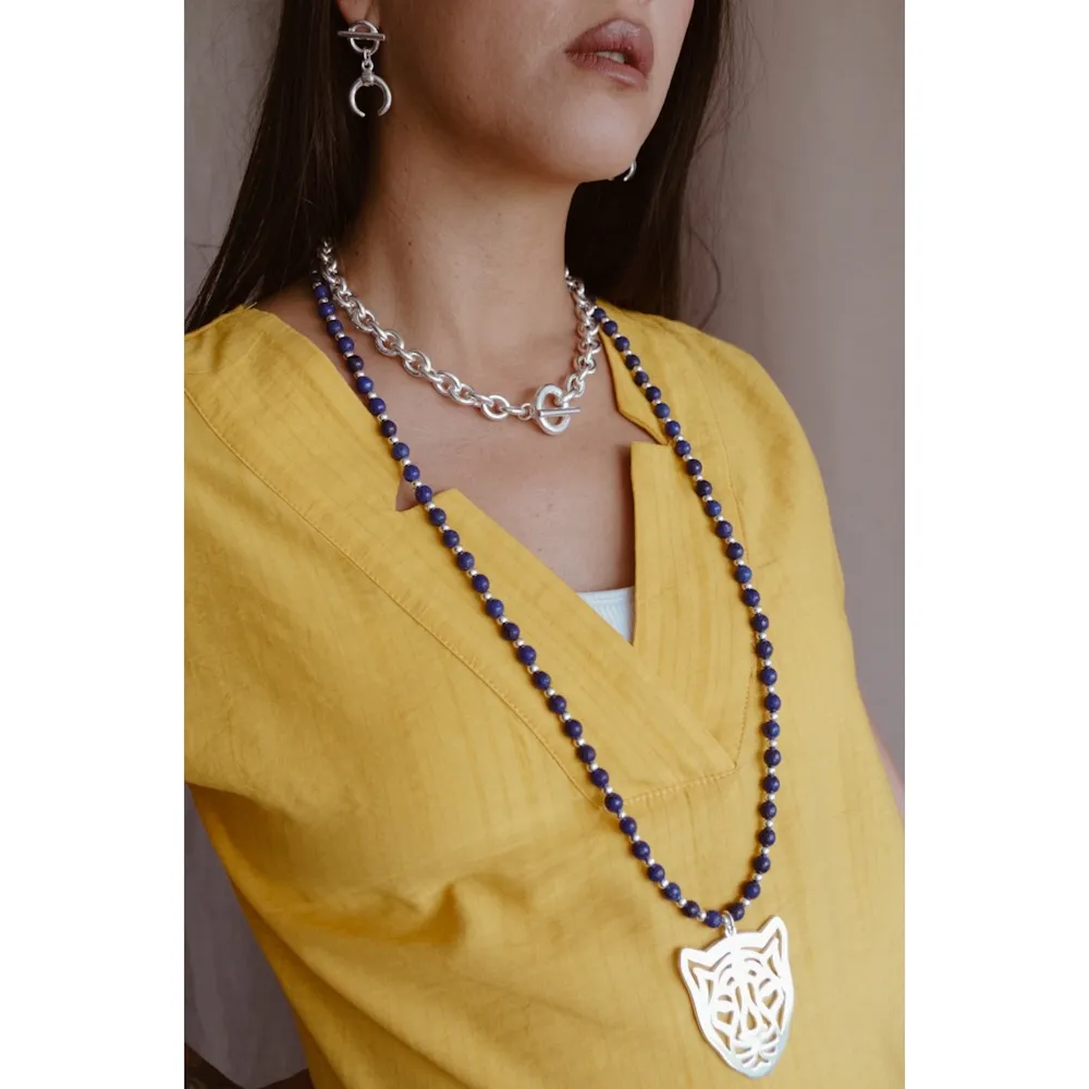 Secret de Cuir N°1222 sautoir tigre perles pierre