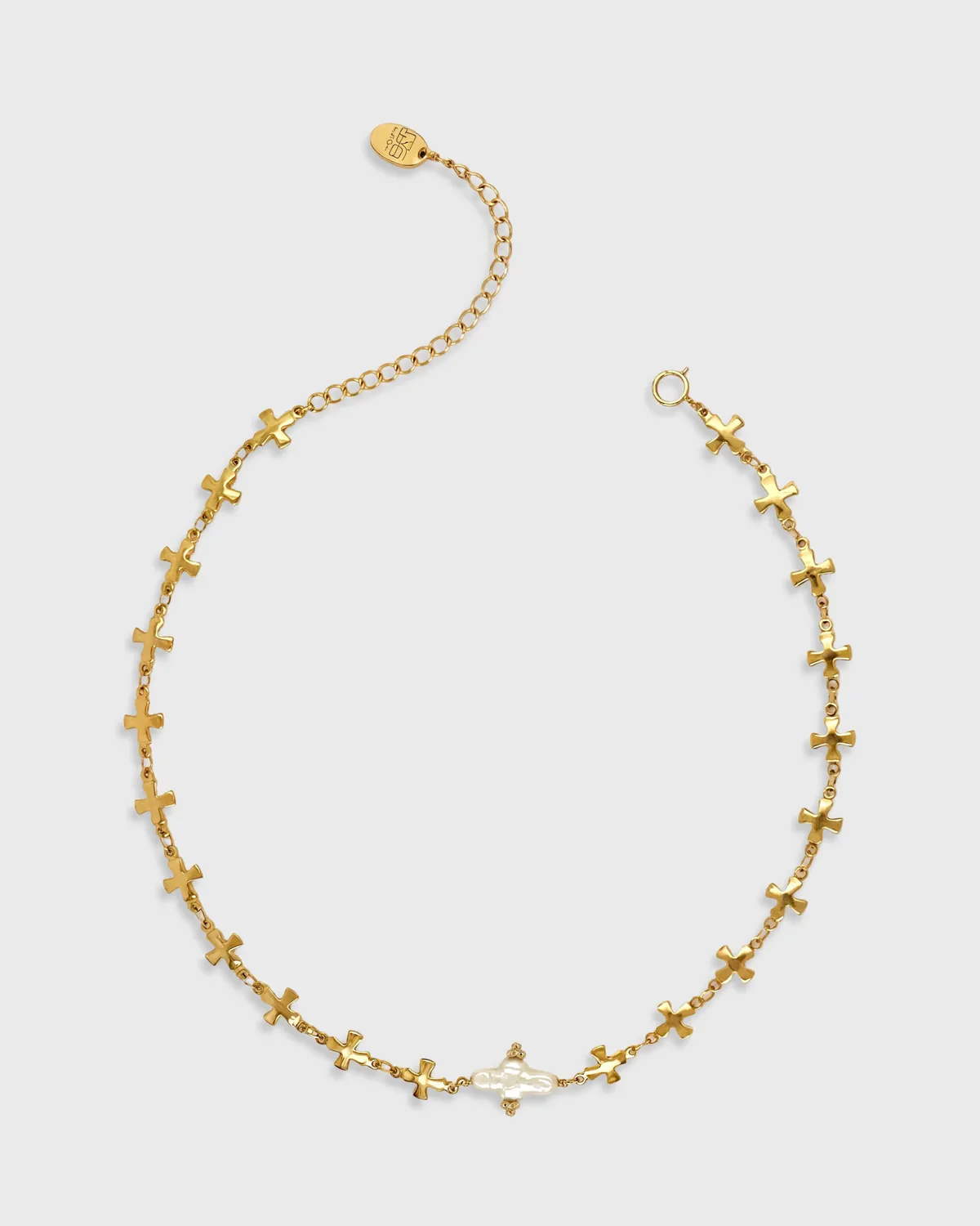 Elise Tsikis Hellenica Nyx collier croix perle doré