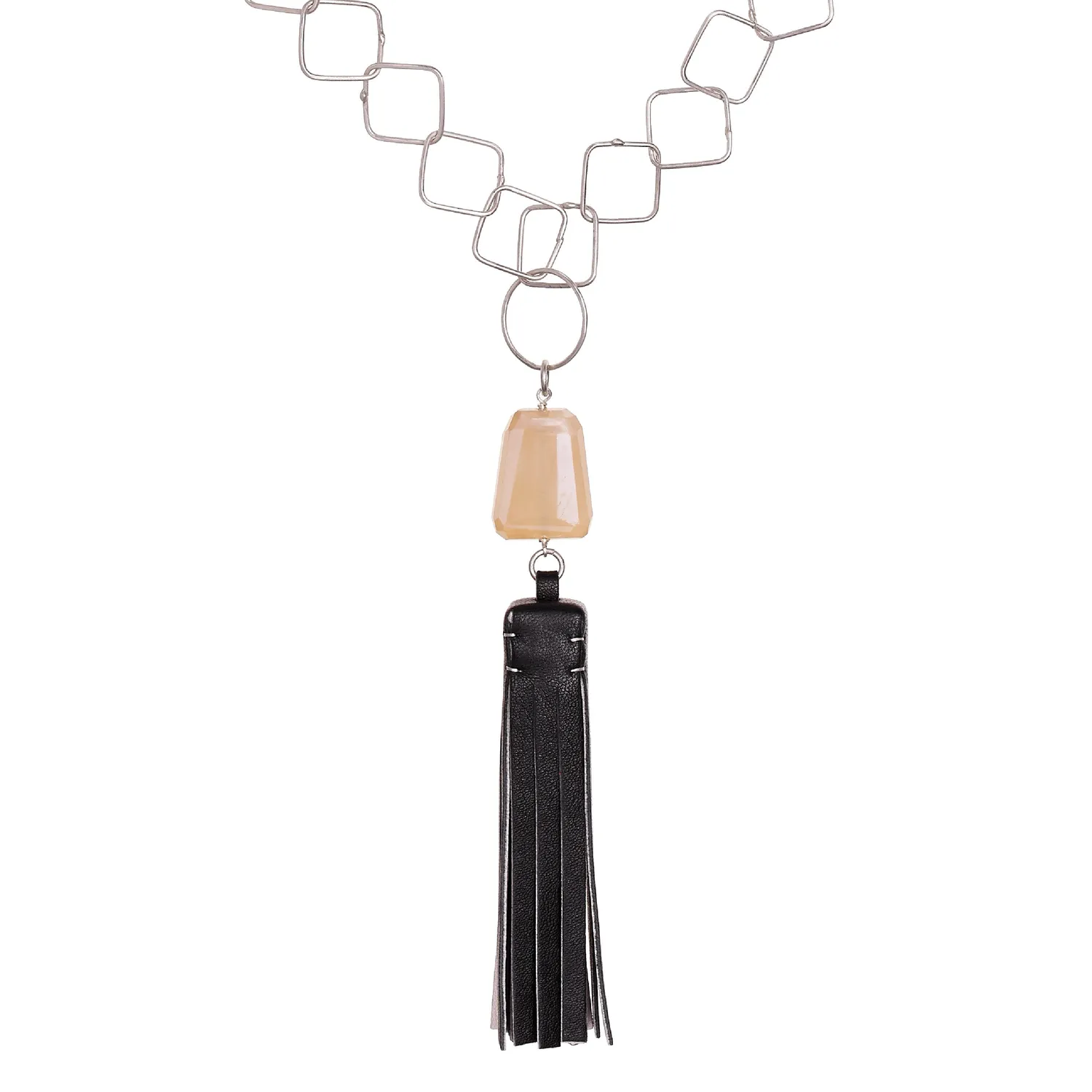 Lorella Tamberi Canal Tassel Square collier cuir calcédoine