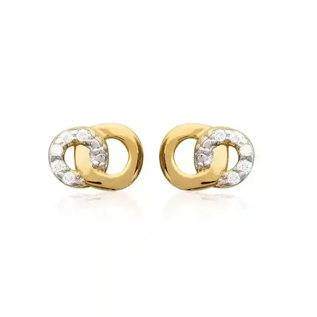Oriana France 2 anneaux clous oreilles plaqué or zircones