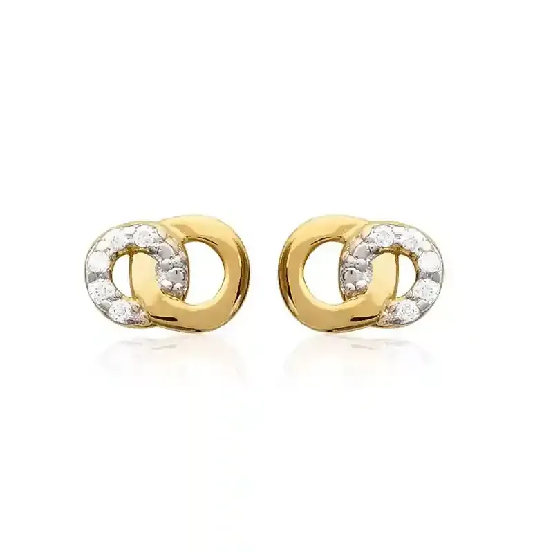 Oriana France 2 anneaux clous oreilles plaqué or zircones