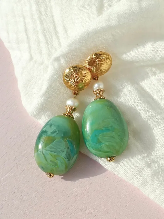 Cloralys Calypso boucles d'oreilles perles turquoise 6 cm