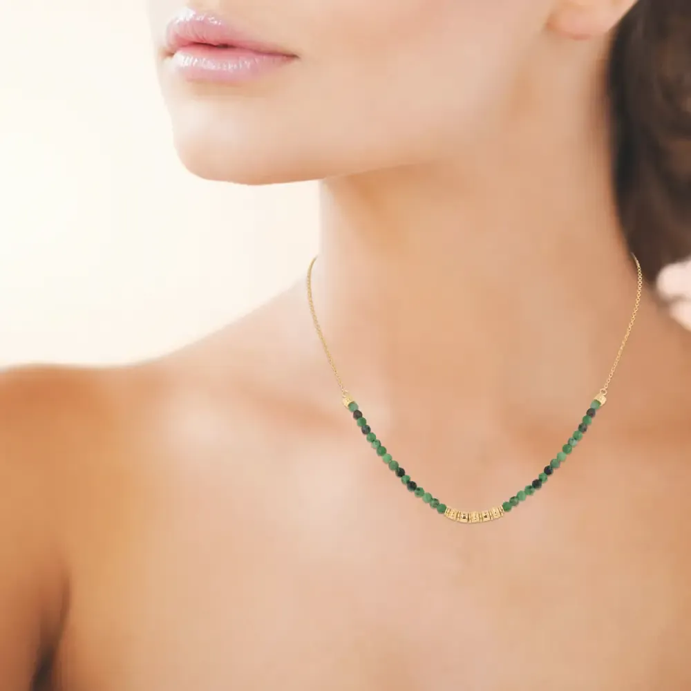 Oriana France collier rubis zoïsite anneaux plaqué or bohème