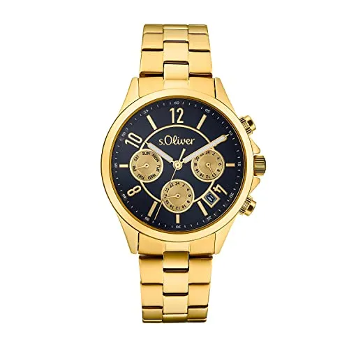 s.Oliver Montre femme acier doré cadran noir multifonction