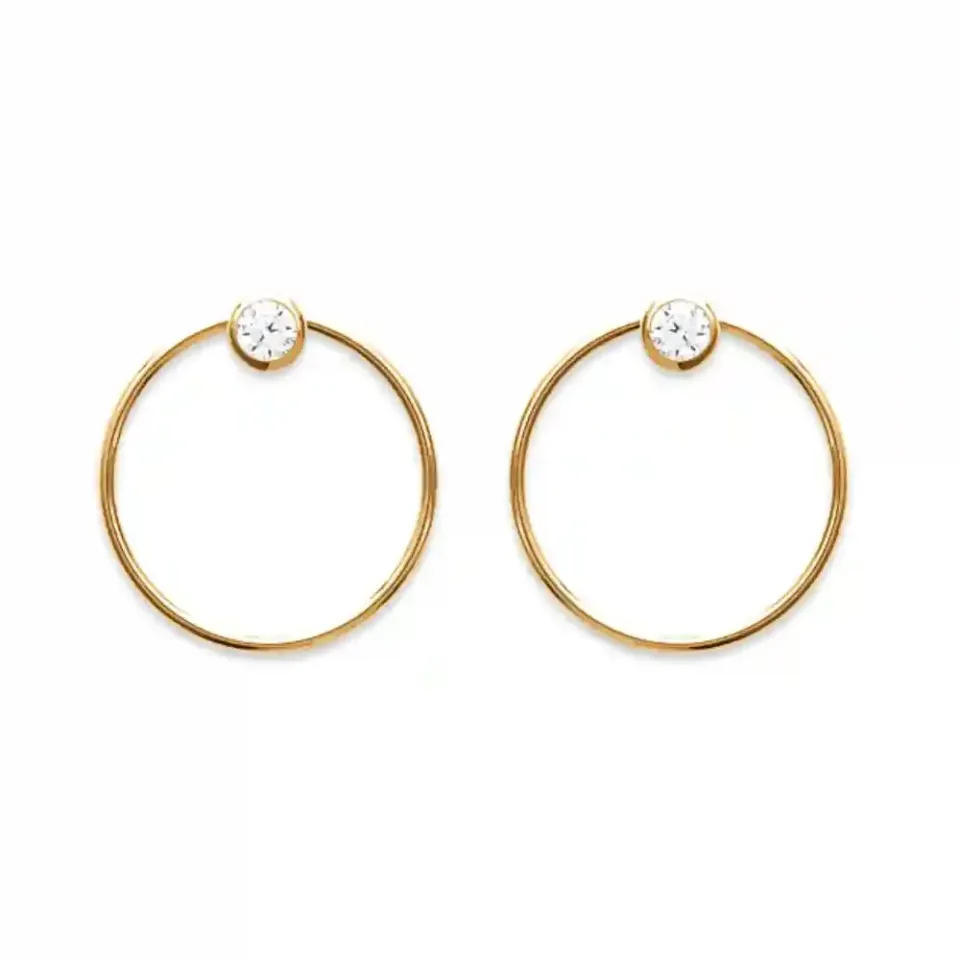 Oriana France grand cercle boucles d'oreilles plaqué or cristal