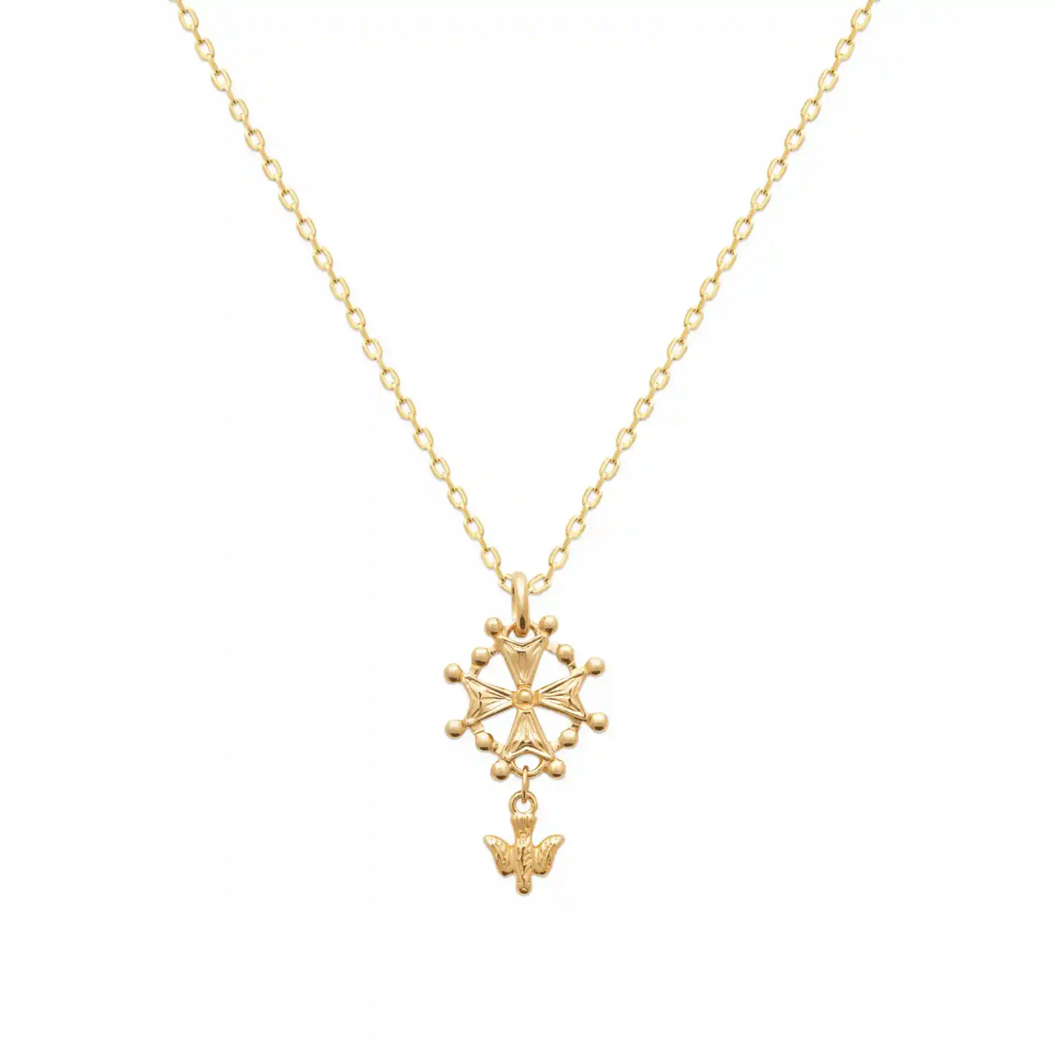 Oriana France pendentif croix huguenote plaqué or colombe