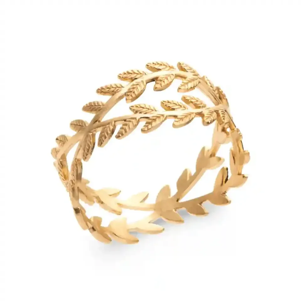 Oriana France bague laurier plaqué or croisée