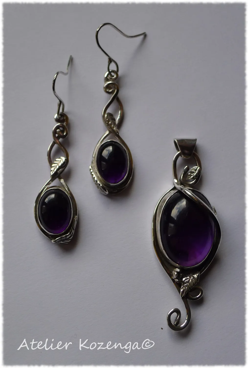 L'Atelier Kozenga Améthyste parure argent pendentif boucles