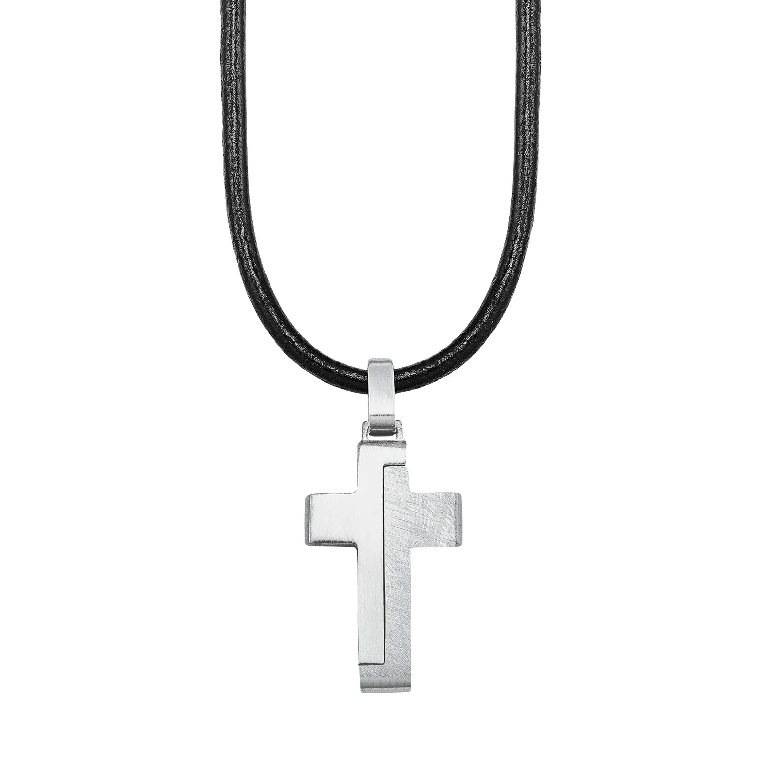s.Oliver collier garçon croix acier cuir noir