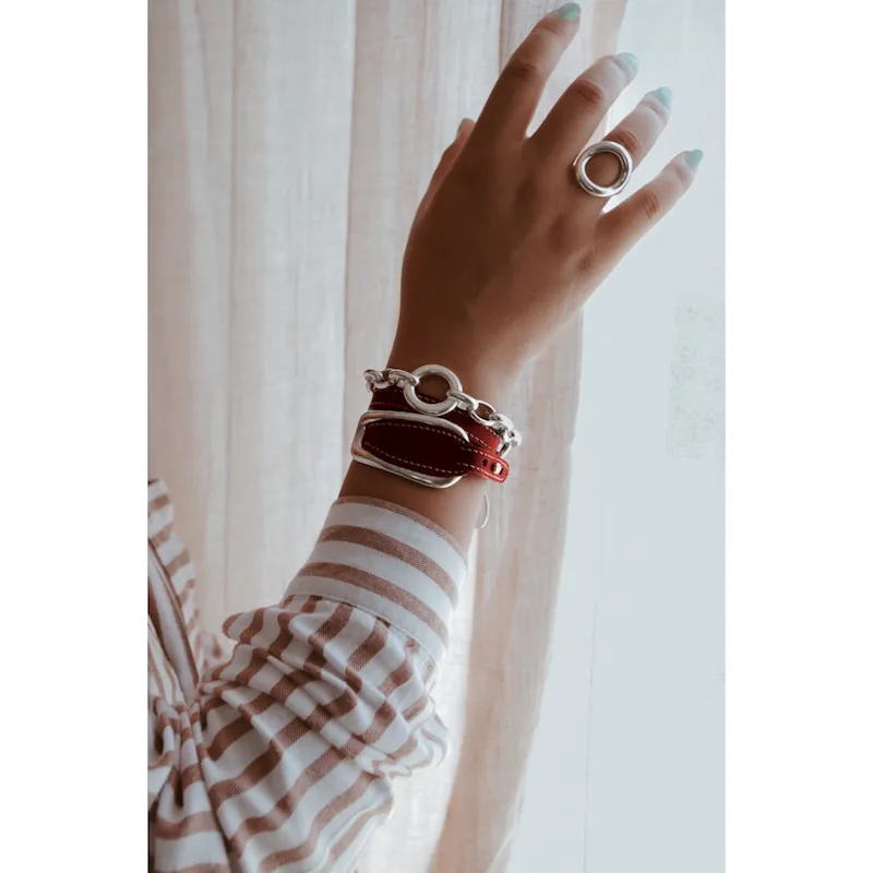 Secret de Cuir N°819 bracelet double tour cuir argenté