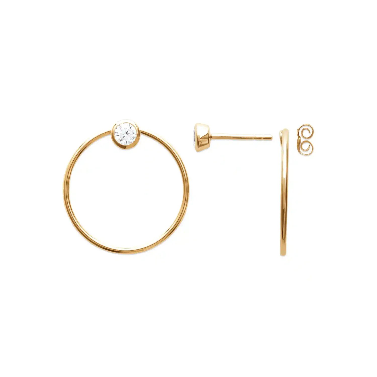 Oriana France grand cercle boucles d'oreilles plaqué or cristal