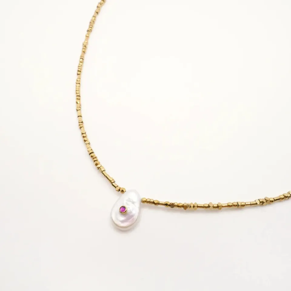 Cloralys Katalina collier hématite perle fuchsia 50 cm