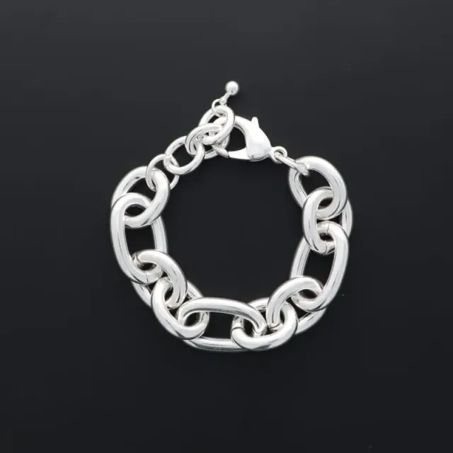 Secret de Cuir N°1539 bracelet forçat plat argenté maille XL