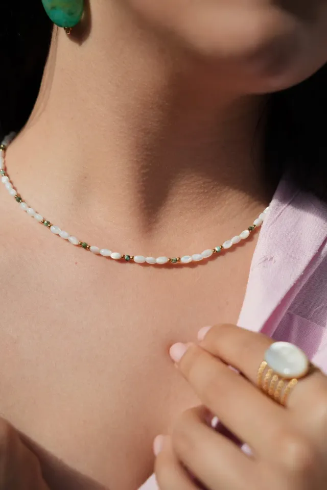 Cloralys Noa collier nacre 40 cm turquoise doré