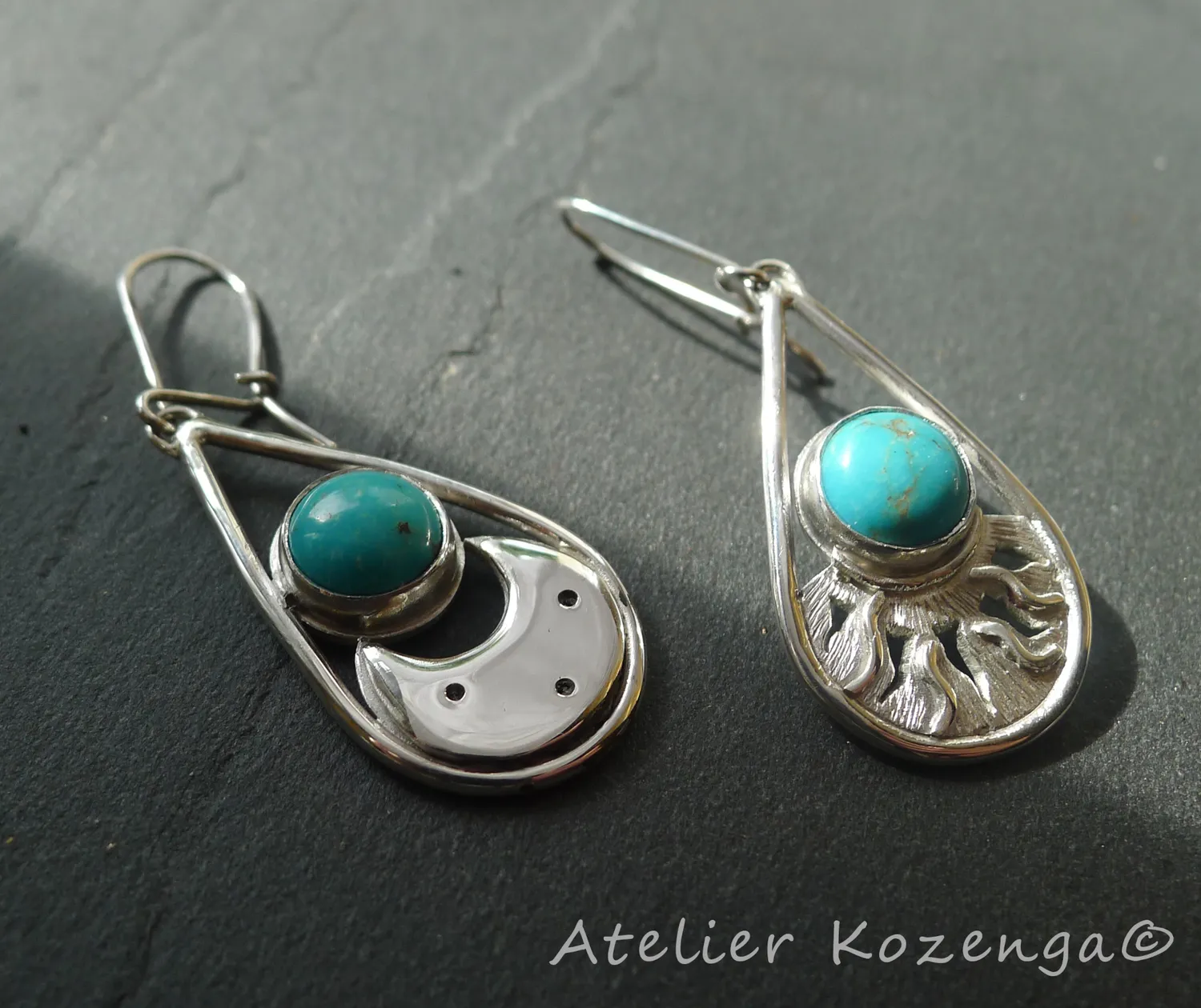 L'Atelier Kozenga Soleil Lune boucles turquoise argent