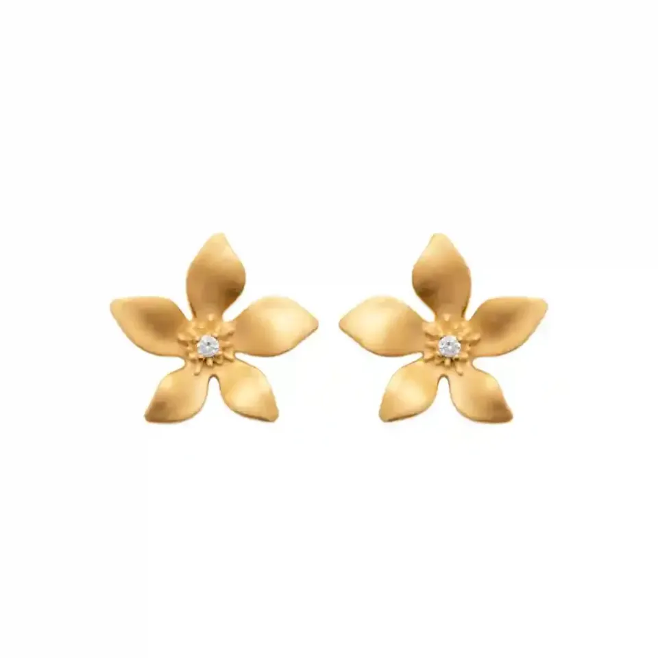 Oriana France clous fleur cerisier plaqué or strass central