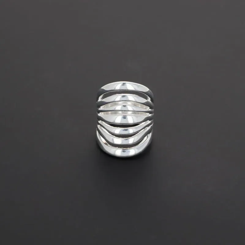 Secret de Cuir N°1306 bague 7 stries plaqué argent