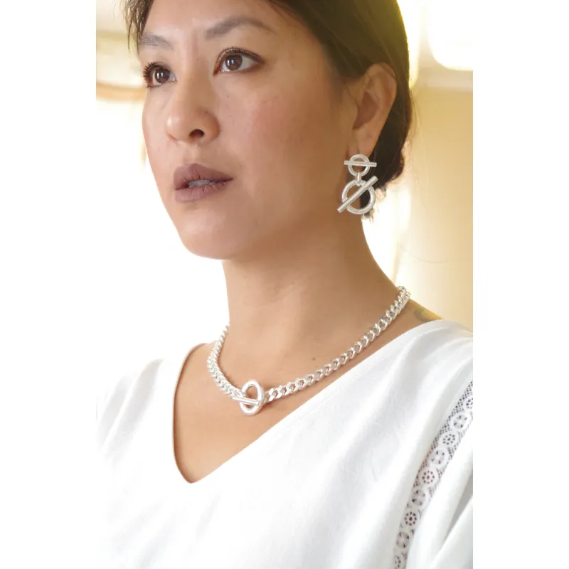 Secret de Cuir N°1422 boucles d'oreilles rond barre argentées
