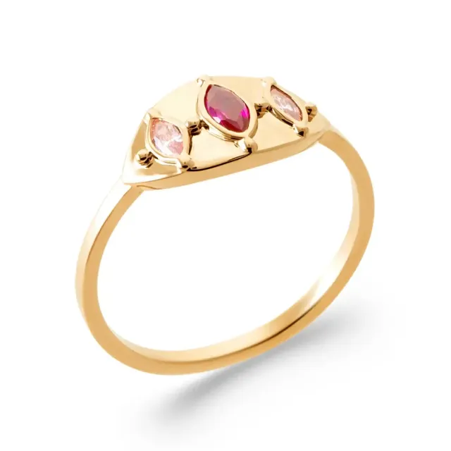 Oriana France losange bague rubis quartz rose plaqué or