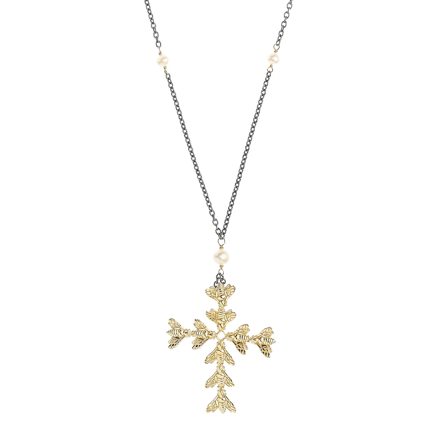 Lorella Tamberi Canal Bee Queen collier croix abeilles perles