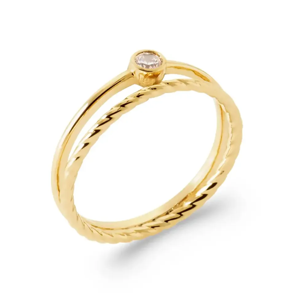 Oriana France bague 2 anneaux solitaire plaqué or femme