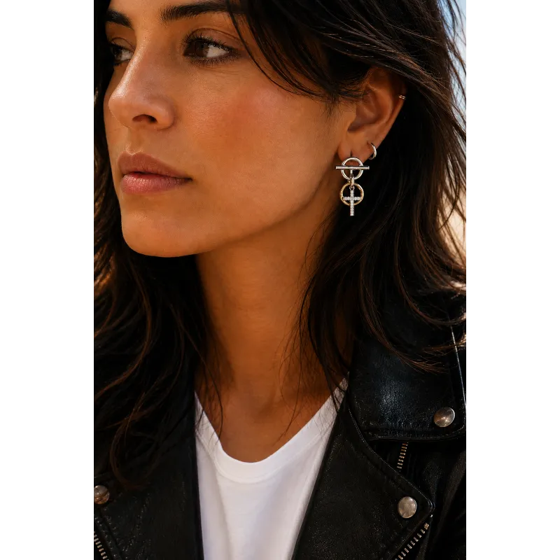 Secret de Cuir N°1707 boucles d'oreilles croix bicolore