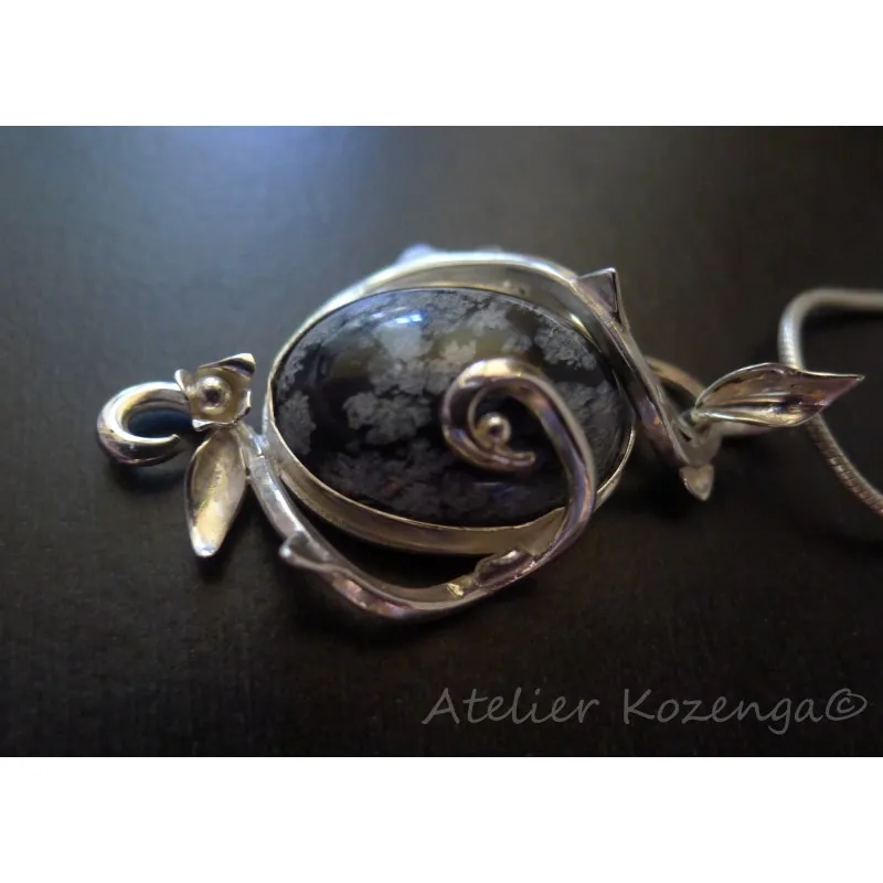 L'Atelier Kozenga Eleniel pendentif argent obsidienne 20x15 mm