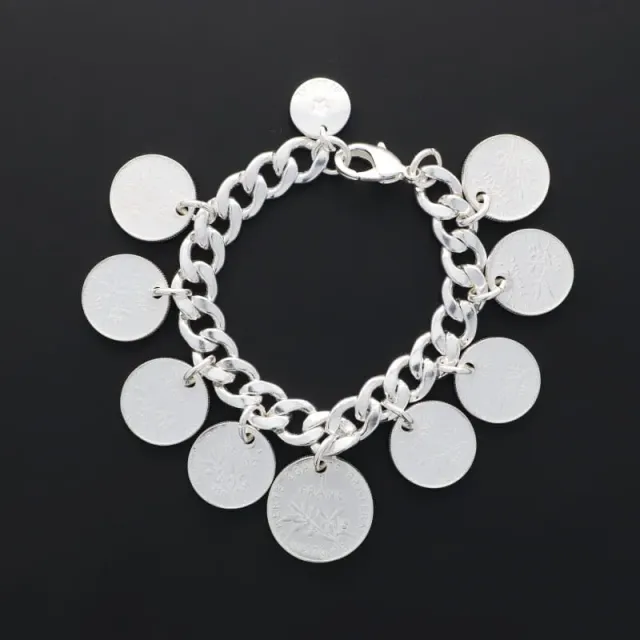 Secret de Cuir N°746 bracelet pièces francs plaqué argent