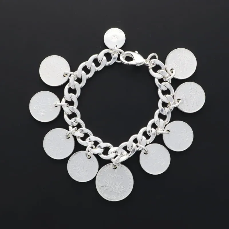 Secret de Cuir N°746 bracelet pièces francs plaqué argent