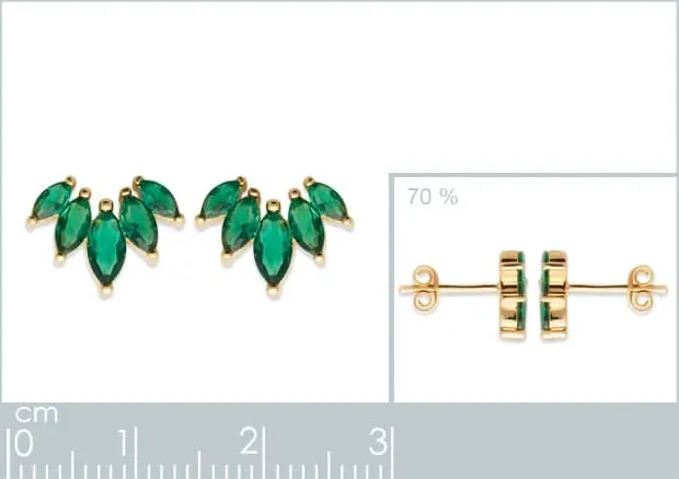 Oriana France clous d’oreilles 5 émeraudes plaqué or vert