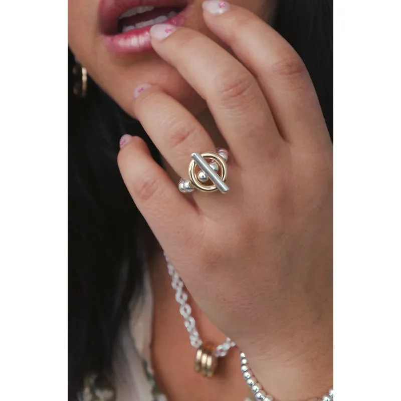 Secret de Cuir N°1603 bague 1001 bicolore perles élastiquée