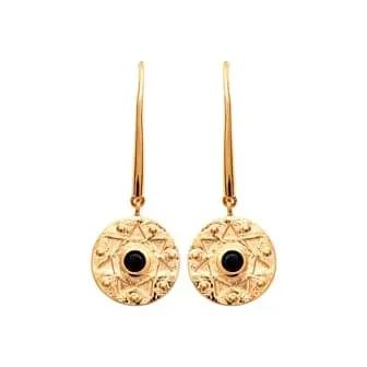 Oriana France boucles d’oreilles pendantes ethniques onyx plaqué or