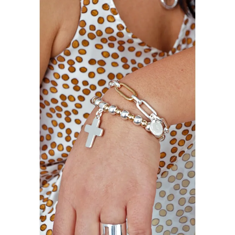 Secret de Cuir N°1616 843 bracelet perles bicolore argent doré